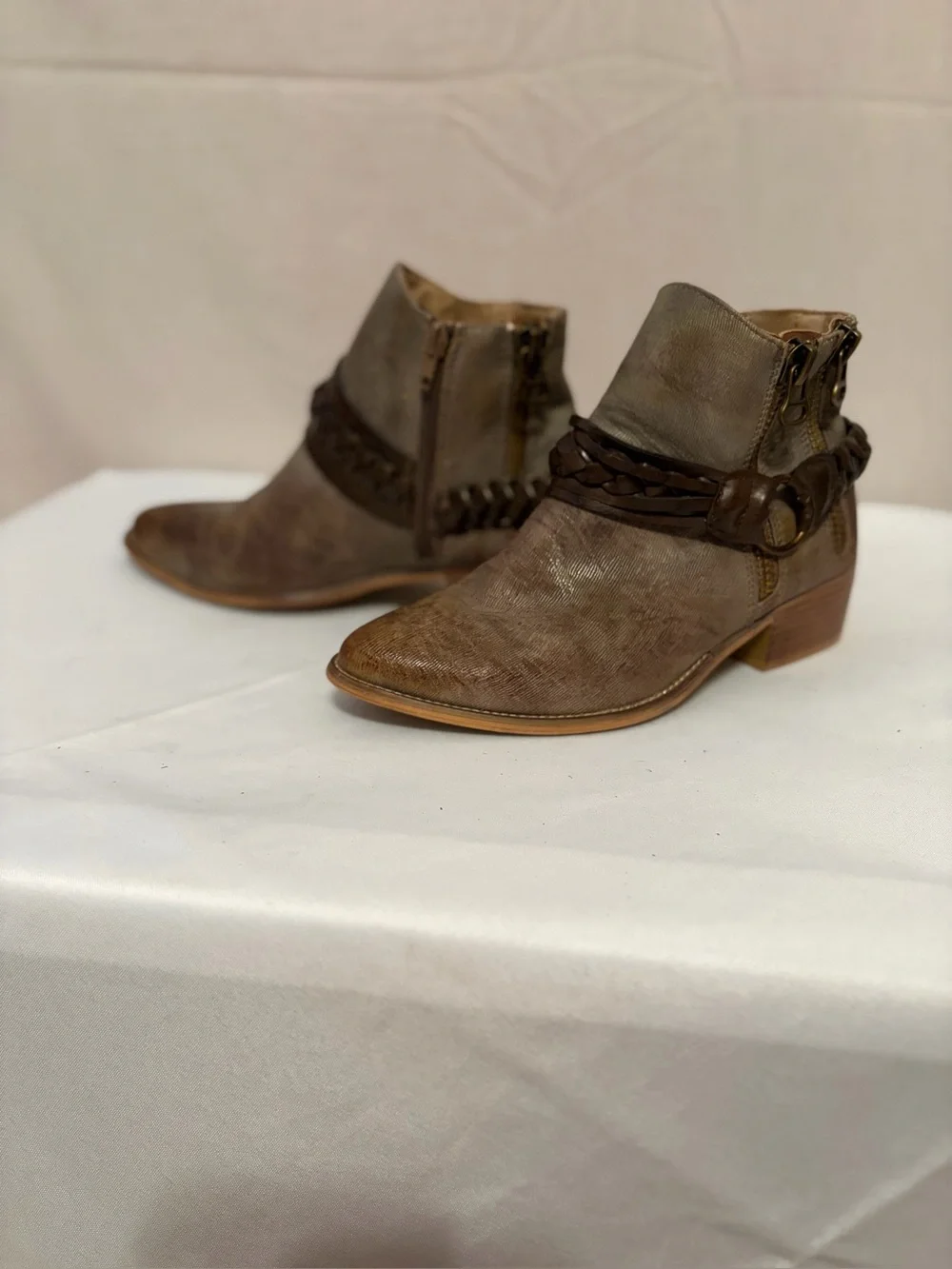Boutique by Corkys Women’s Brown Braided Strap Ankle Boots